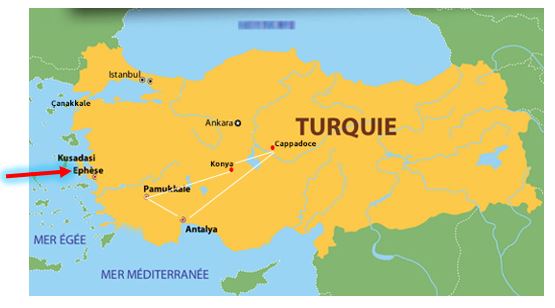 carte de la ville d'Ephèse en Turquie