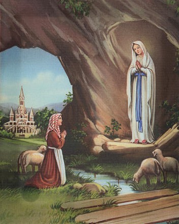 Image de Notre Dame de Lourdes et de Bernadette dans la grotte